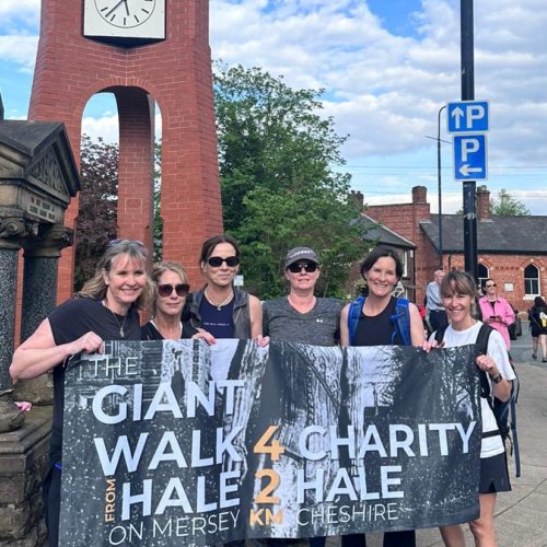 Giant Walk finishers at clock tower in Hale