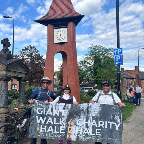 Giant Walk finishers at clock tower in Hale
