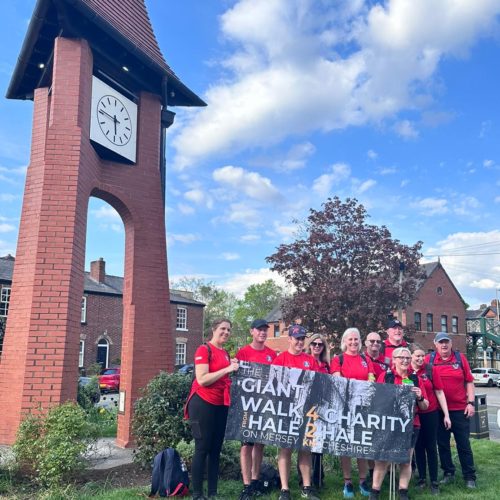 Giant Walk finishers at clock tower in Hale