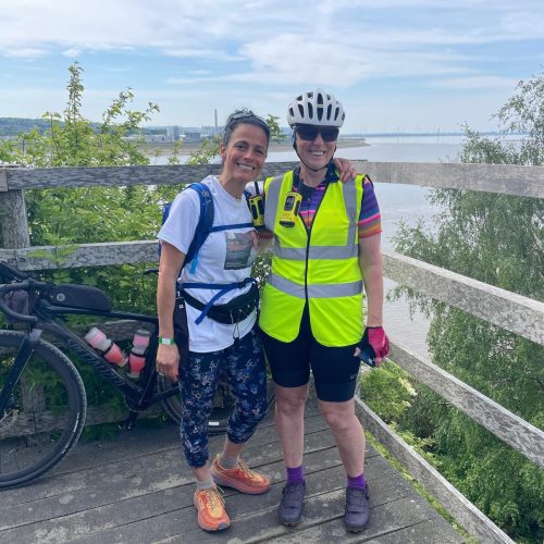 Walkers crossing Hale on Mersey bridge Giant Walk 2025