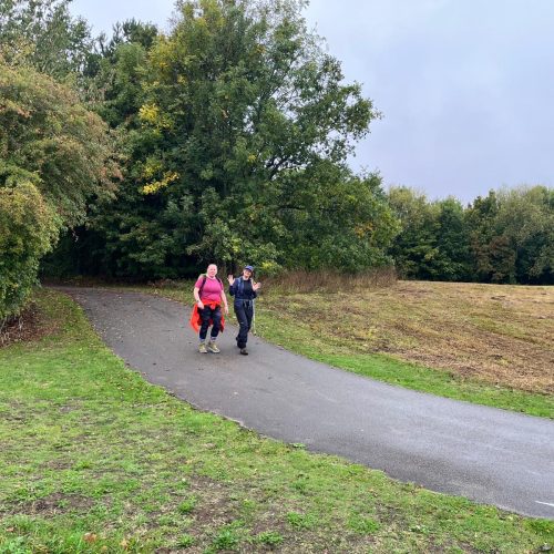 Trekkers walking through Hale on Mersey on the Giant Walk for CRY 2025.