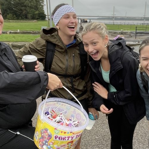 Trekkers enjoying Swizzels sweets during the Giant Walk.