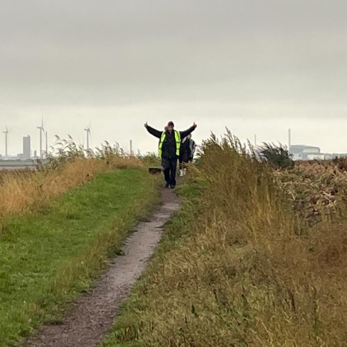 Trekkers walking through Hale on Mersey on the Giant Walk for CRY 2025.
