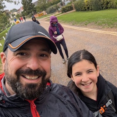 Happy father and daughter on MyIsrael marathon walk.