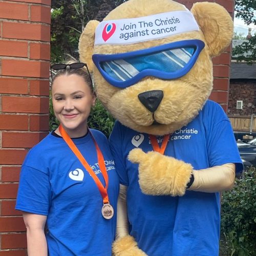 christie mascot with medal on giant walk